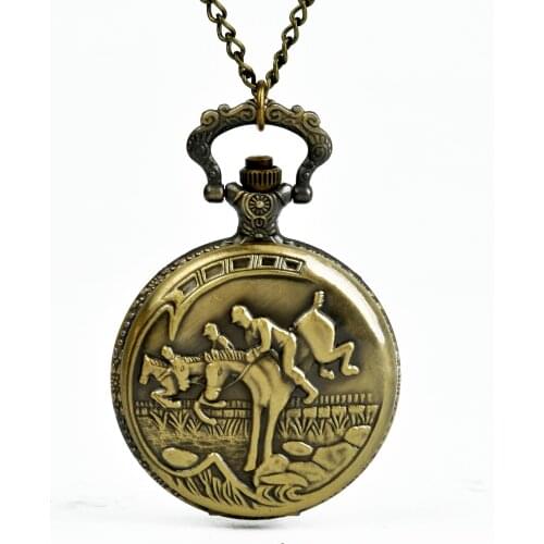 Fashion Vintage Unisex Quartz Pocket Watch Alloy Running Horse Necklace Pendant Men Women Chain Clock Gifts