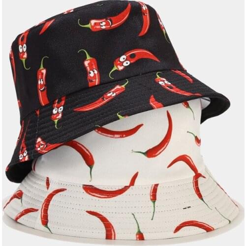 Bucket Hat Men Women Summer Sun Beach Autumn Chili Wide Brim Reversible Hiphop Holiday Accessory For Teenagers Outdoor