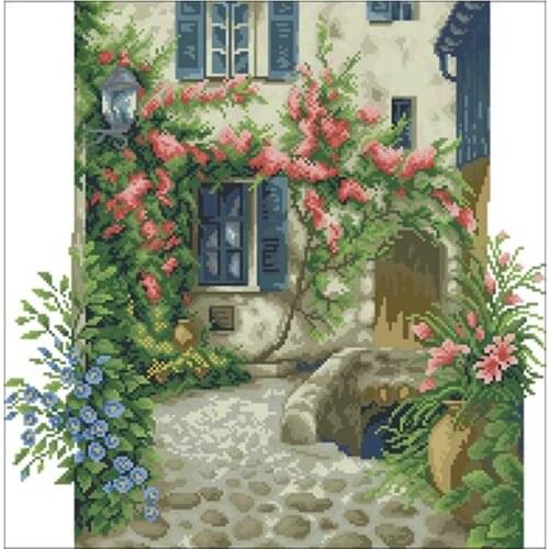 A small courtyard full of flowers counted 11CT 14CT 18CT DIY Cross Stitch Sets Chinese Cross-stitch Kits Embroidery Needlework