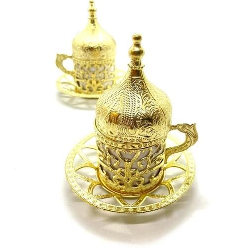 2 adetOsmanlı Motif Metal Decorative Coffee cup Gold handmade espresso turkish coffee cup mug cup set