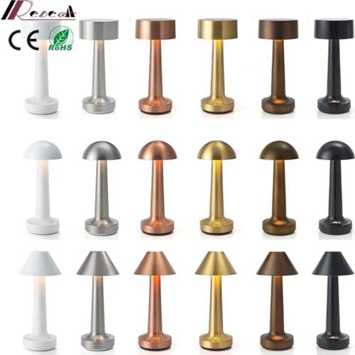 Rechargeable iron table lamp Touch Dimming Indoor Mushroom retro table light Dinner Bar Lighting decoration brown copper light