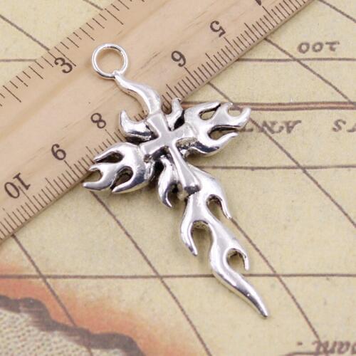 10pcs Charms Cross Flames Fire 64x36mm Tibetan Silver Color Pendants Antique Jewelry Making DIY Handmade Craft