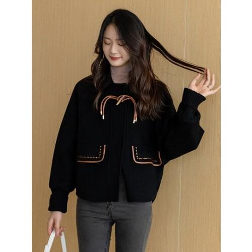 Popodion 2021 Short Double-sided Cashmere Coat Womens Woolen Coat ROM80332