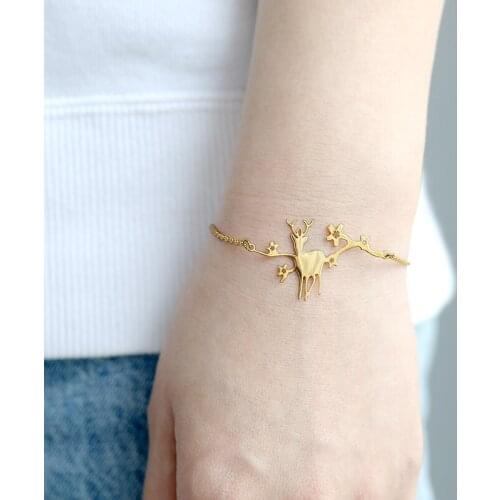 Christmas Charms Deer Bracelet Stainless Steel Bracelets For Women Friends BFF Jewelry Accesorios Mujer Boho Pulseras Armband