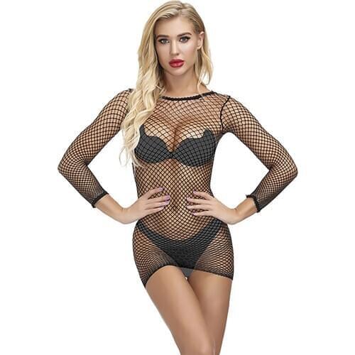 Sexy Lingerie Porno Women Transparent Fishnet Sexy Dress for Sex Night Womens Underwear Elastic Mesh Stockings Erotic Costumes