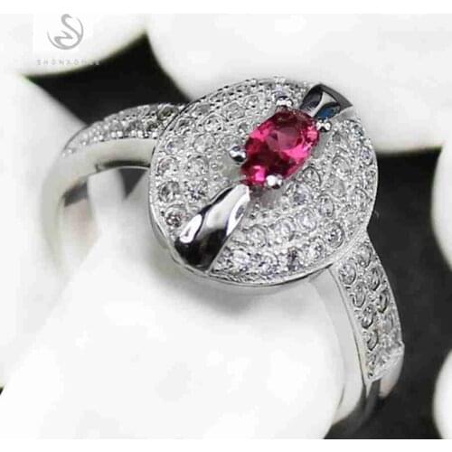 SHUNXUNZE Charms Best Sellers Wedding rings jewelry for women dropshipping Red Cubic Zirconia Rhodium Plated R3124 size 6 7 8 9