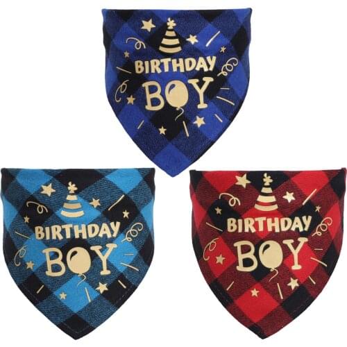 Pet Birthday Saliva Towel Dog Triangle Scarf Pet Accessories Party Wear Decoration Pet Supplies Plaid Pattern