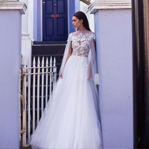 Vestido de Novia O-neck A-line Wedding Dresses Alibaba Appliques Tulle Luxury Robe de Mariage Princess Trouwjurken Bridal Gown