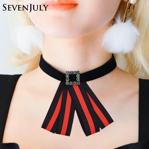Vintage Stripe Fabric Choker Crystal Rhinestone Square Shaped Flannel Necklace Women Fashion Jewelry Accessory