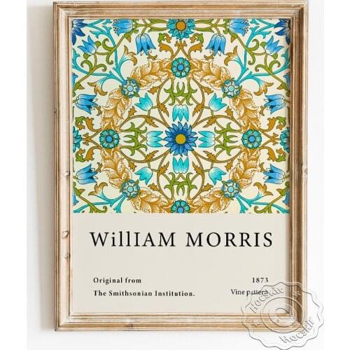 William Morris Exhibition Museum Vintage Art Poster, Vine Floral Pattern Design Canvas Painting, Fabric Blue Flower Home Decor
