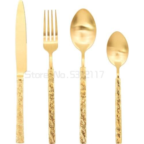 Vintage Stone Cutlery Set18/10 Stainless Steel European Silverware Dinnerware Set Matt Engraving Handle Service Cutleries