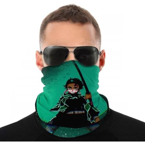 Green Tanjiro Magic Scarf Half Face Mask Unisex Fashion Tube Scarf Seamless Bandana Windproof Headband Cycling Hiking