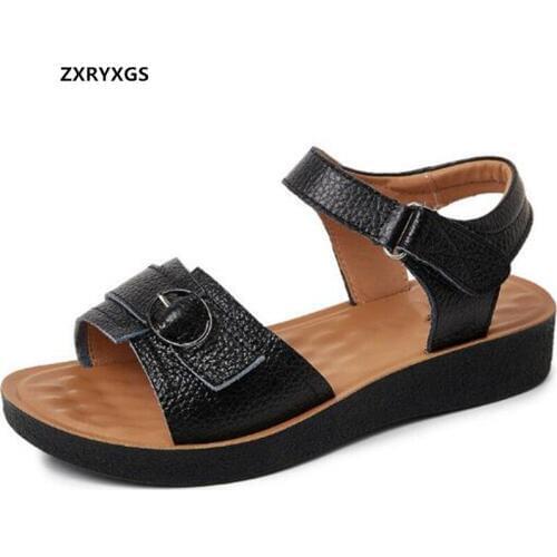 2020 New Summer Genuine Leather Mother Sandals Flat Non-slip Comfortable Shoes Casual Sandals Womens Sandals Large Size Sandals