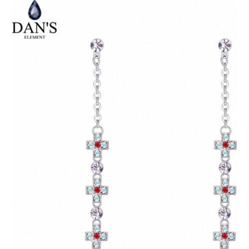DANS ELEMENT Silver Color Crystal Earrings Fashion Jewelry Stud Earrings For Women Top Quality Wholesal #134531