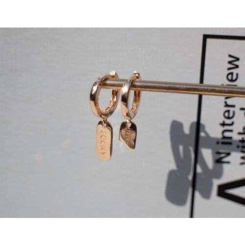 925 sterling silver earring Fashion personality small square short drop earring letter LUCKY trend girl wemon silver ear jewelry