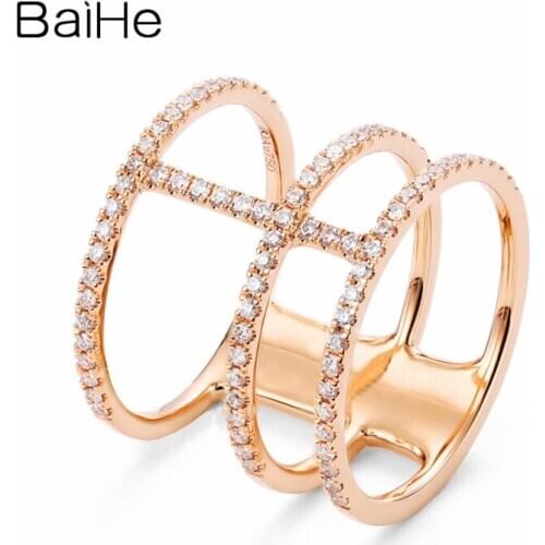 BAIHE Solid 14K Rose Gold 0.50ct Round H/SI Natural Diamonds Engagement Women Fine Jewelry Unique Beautiful diamond Gift Ring