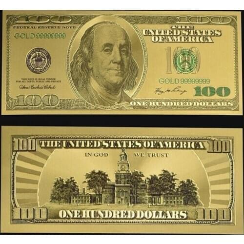 Gold Foil Golden USD $100 dollar Paper Money Banknotes Crafts