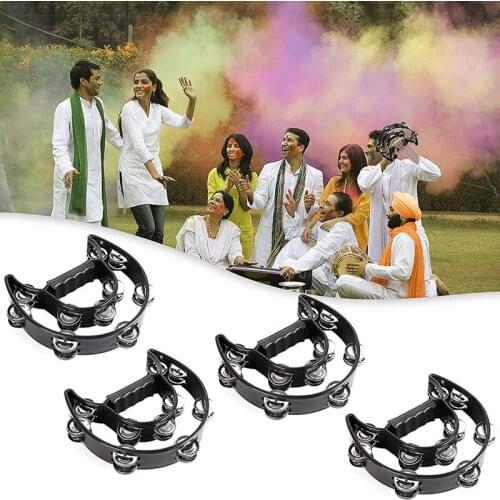 4 Pcs Double Row Tambourine Metal Jingles Handheld Percussion Tambourine Half Moon Musical Tambourine 9inch