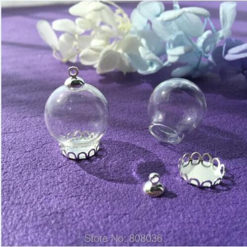 50sets lace silver 20*12mm glass globe jewelry findings set glass vial pendant glass bottle dome cover necklace pendant charms