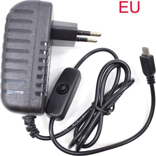 AC 100-240V DC 5V 3A Power Supply Switch Button Power Adapter Charger Micro USB Port 5 V Volt for Raspberry Pi 3 Model B+ plus