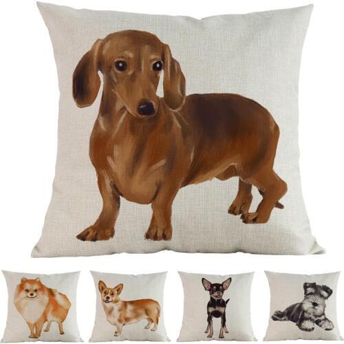 Watercolor Style Pet dog Chihuahua Corgi Dachshund Schnauzer Pug Poodle Labrador Pillow Case Home Sofa Decoration Cushion Cover
