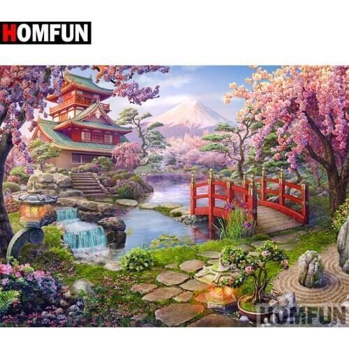 HOMFUN Diamond Painting Cross Stitch Pattern 5D Diamond Embroidery "Landscape house" Home Decor DIY diamond Art A30216