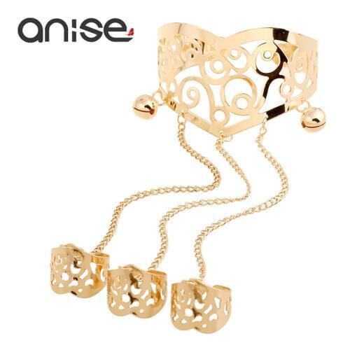 Anise Hollow Pattern Adjustable Opening Ring Bangle Siamese Bracelets Fashion Unique Alloy Carved Finger Bracelet Pulseras
