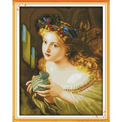 Girl with golden hair cross stitch kit people 18ct 14ct 11ct count print canvas stitches embroidery DIY handmade needlework