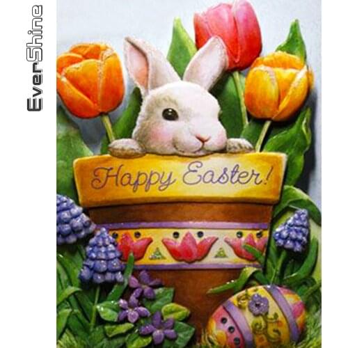Evershine 5D DIY Diamond Painting Full Square Rabbit Diamond Embroidery Animal Cross Stitch Tulip Beaded Mosaic Wall Decor