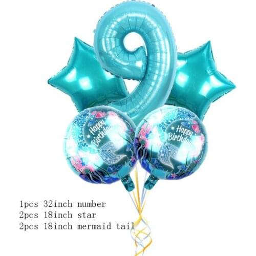 Globos Cumpleanos Blue Film Helium 5pcs Set 32inch Number Fish Tail Printed Accessories Birthday Decoration Girl for Baby Shower