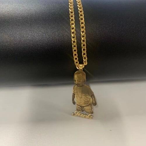 Custom Gold Plate Cartoon Name Pendent Necklace For Kids Personal Photo Picture Necklace Chain Name Pendent for Family Gifts