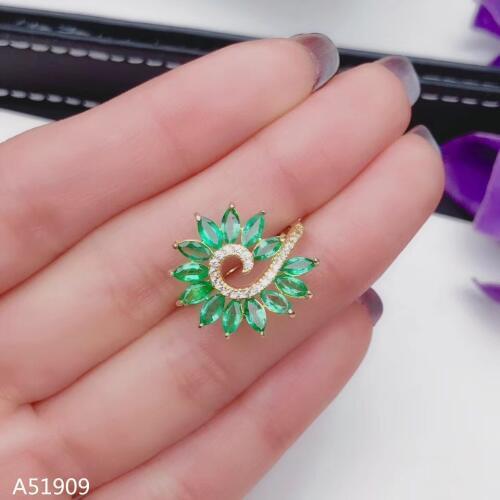 KJJEAXCMY boutique jewelry 925 sterling silver inlaid natural female emerald ring support test