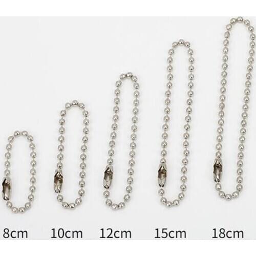50pcs/lot Rhodium 2.4mm Round Ball Beaded Chain Connector 8 10 12 15cm Length Fit Key Chain Dog Tags Jewelry Findings Craft