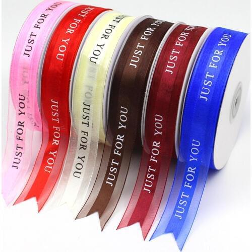 2.3CM Chiffon ribbons Just For You Printed Ribbon for Wedding Christmas Party Decorations DIY Bow Craft Ribbons Gifts Wrapping
