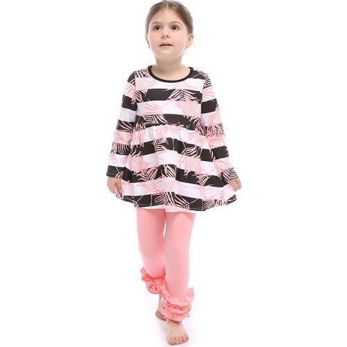 2017 Kaiya Hot Girls Boutique Outfits Children Sets Autumn Winter Toddler Baby Kids Clothing Big Stripe Shirt Leggings 2 Suit