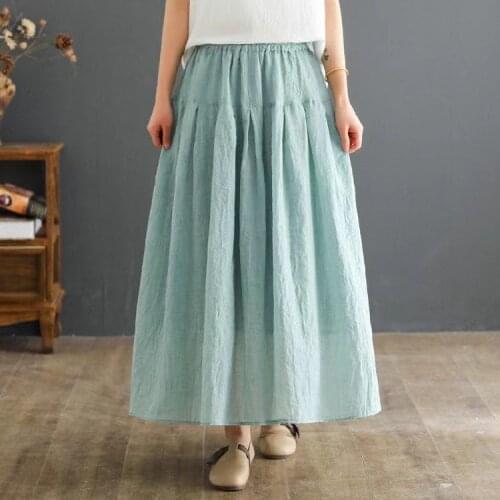 Literature Art Cotton Linen Skirt Women Mid-Length Double-Layer A-Line Skirt Loose Large Pleated Skirt