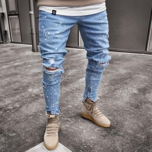 2019 New Design Fashion Men Holes Jeans Cool European Men Hip Hop Ripped Slim Jeans Casual Nostalgic pants Drop shipping s