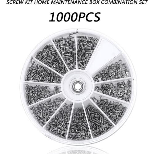 1000pcs Screws Nuts Sets 12 Kinds Stainless Steel Screw Nuts Assortment Kit M1 M1.2 M1.4 M1.6 Screwdriver Repair Tools Set Kits