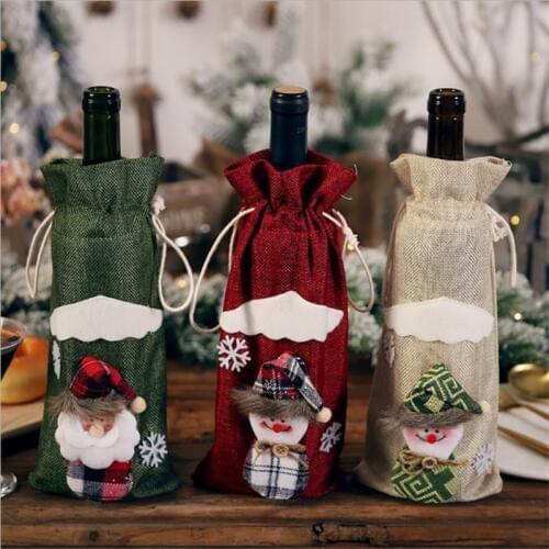2020 New Christmas Red Wine Bottle Covers Bag Santa Clause Snowman Champagne Bottle Covers Christmas Party Home Decor Table