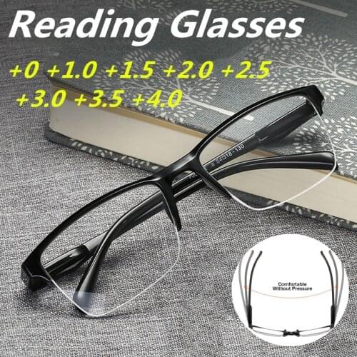 Half Frame Reading Glasses Presbyopic Eyeglasses Male Female Far Sight Glasses with Strength +75 To +400
