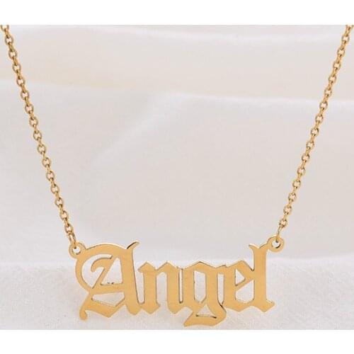 Personalised Letter Angel Old English Necklace Stainless Steel Letter Pendants Necklace Jewelry For Women