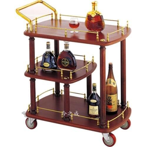 Free shipping Mobile three-layer coffee table Solid wood wine rack Hotel bar service cart Tea cart Diner snack cart