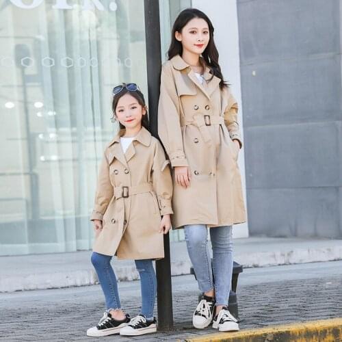 Trench Coat for Girls Khaki Double Breasted Children Windbreaker Autumn Fashion Mid-length All-match Teenager Outerwear Jacket