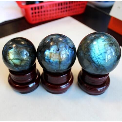 Rare Natural Labradorite Crystal Ball Healing Quartz Sphere Home Decor + Stand
