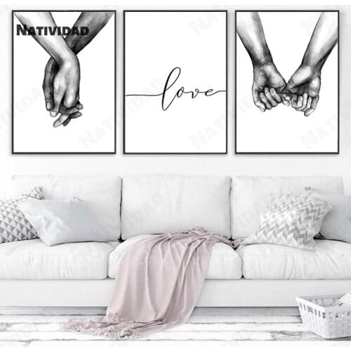 Holding Hands Couple Sketch Love Art Mural Text Art Love Simple Spray Painting Bedroom Living Room Decoration Canvas Painting