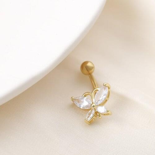 1pc High Quality Stainless Steel Navel Piercing Belly Button Rings Belly Piercing Body Jewelry Butterfly Crystal Fashion