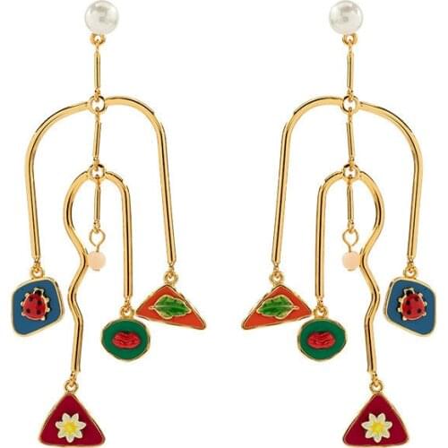 French Retro Exaggerated Stud Earrings Fashion Sense Long Tassel Earrings Daisy Ladybug Cute Earrings Trendy Temperament Women