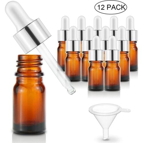 5ml Glass Dropper Bottles Amber Essential Oil Bottles With Glass Pipettes Travel Bottle - pack of 12