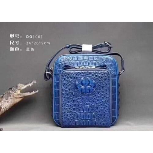 2018 new blue genuine crocodile head skin alligator leather men shoulder bag cross body small bag fast free shipping