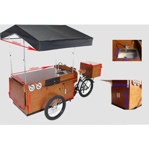 T04D Classical Coffee Bike With Single Water Sink And Storage Box Pedal Or Electric Cake Tricycle For Sale